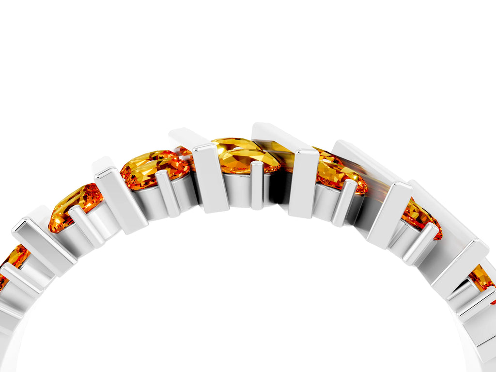 Round Citrine Anniversary Band in White gold with Channel Setting and Vertical Prongs