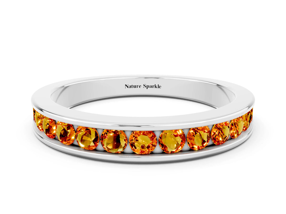 Round Citrine Eternity Band in Silver with Smooth Channel Setting