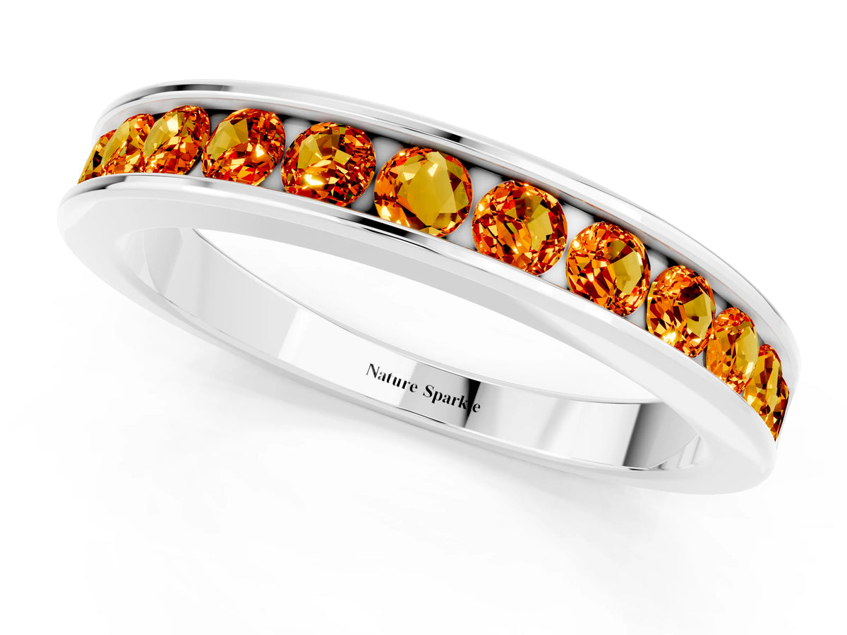 Round Citrine Eternity Band in Silver with Smooth Channel Setting