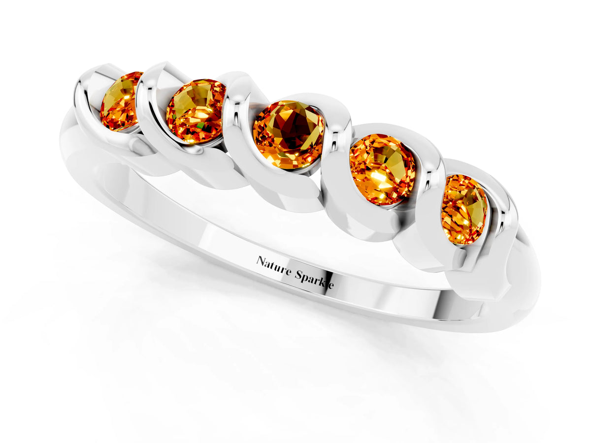 Round Citrine Eternity Band in Silver with Twist Prong Setting