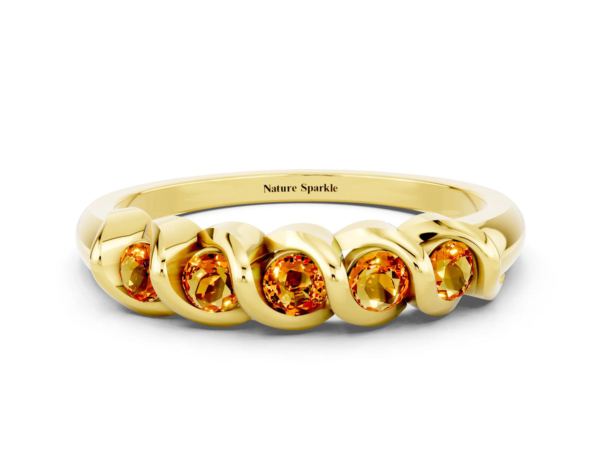 Round Citrine Eternity Band in Yellow gold with Twist Prong Setting