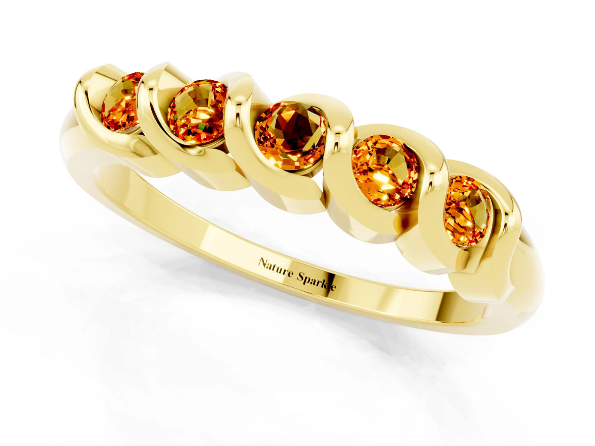 Round Citrine Eternity Band in Yellow gold with Twist Prong Setting