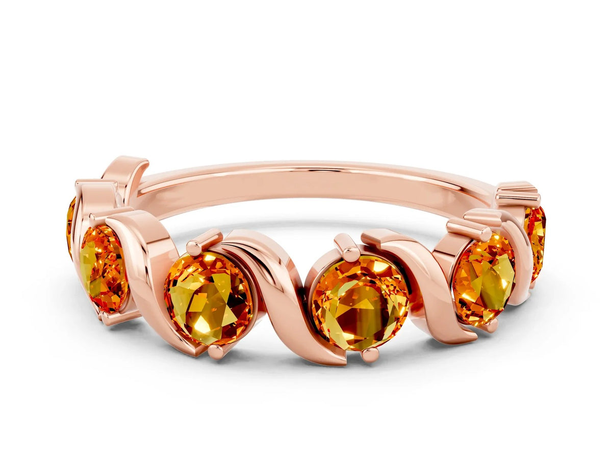 Round Citrine Half Eternity Band in Rose gold with Wave Prong Setting 