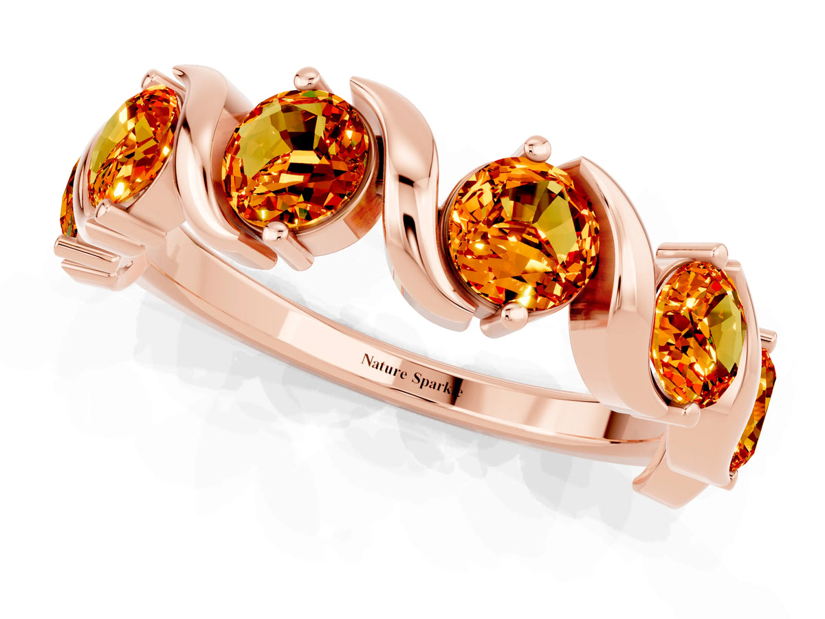 Round Citrine Half Eternity Band in Rose gold with Wave Prong Setting