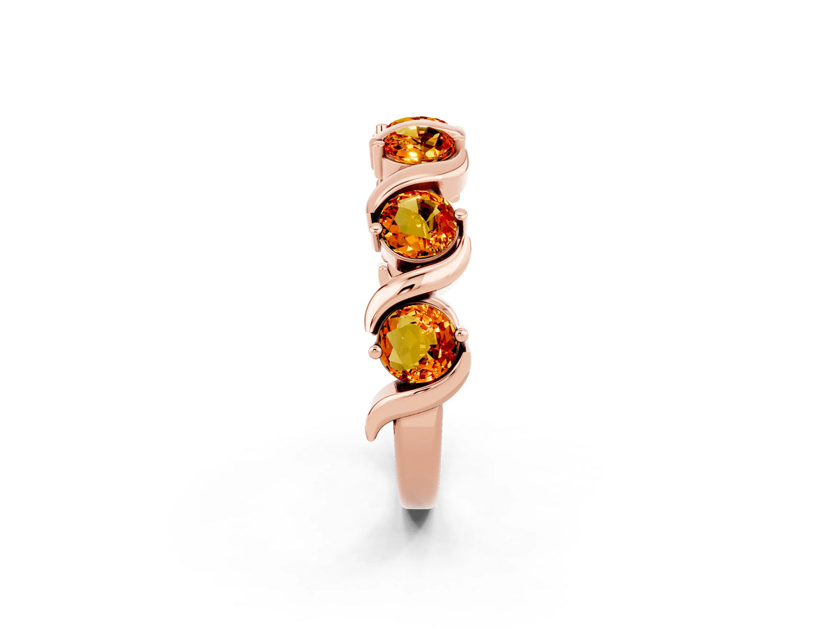 Round Citrine Half Eternity Band in Rose gold with Wave Prong Setting
