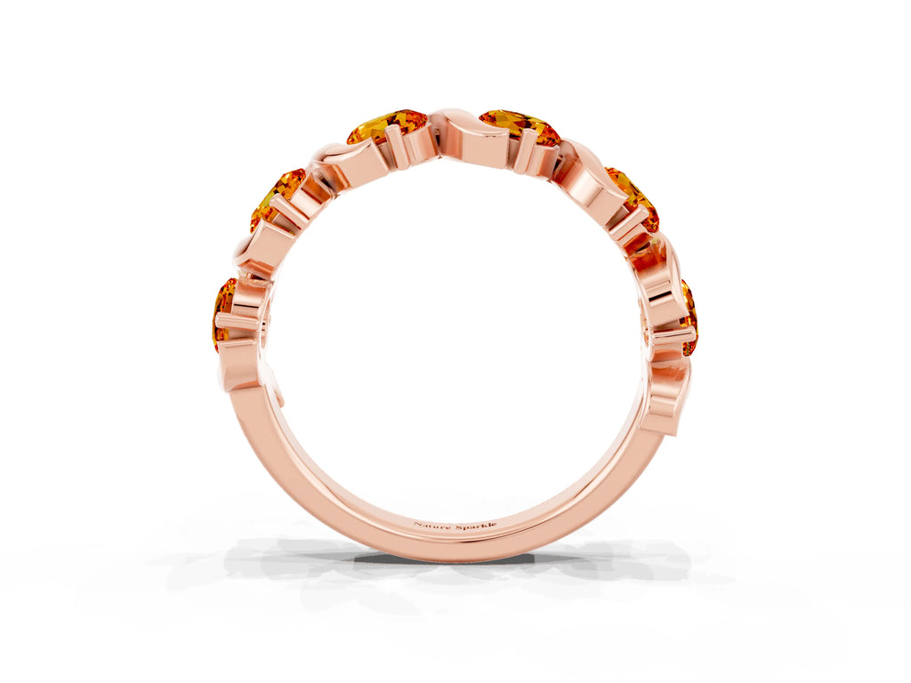 Round Citrine Half Eternity Band in Rose gold with Wave Prong Setting