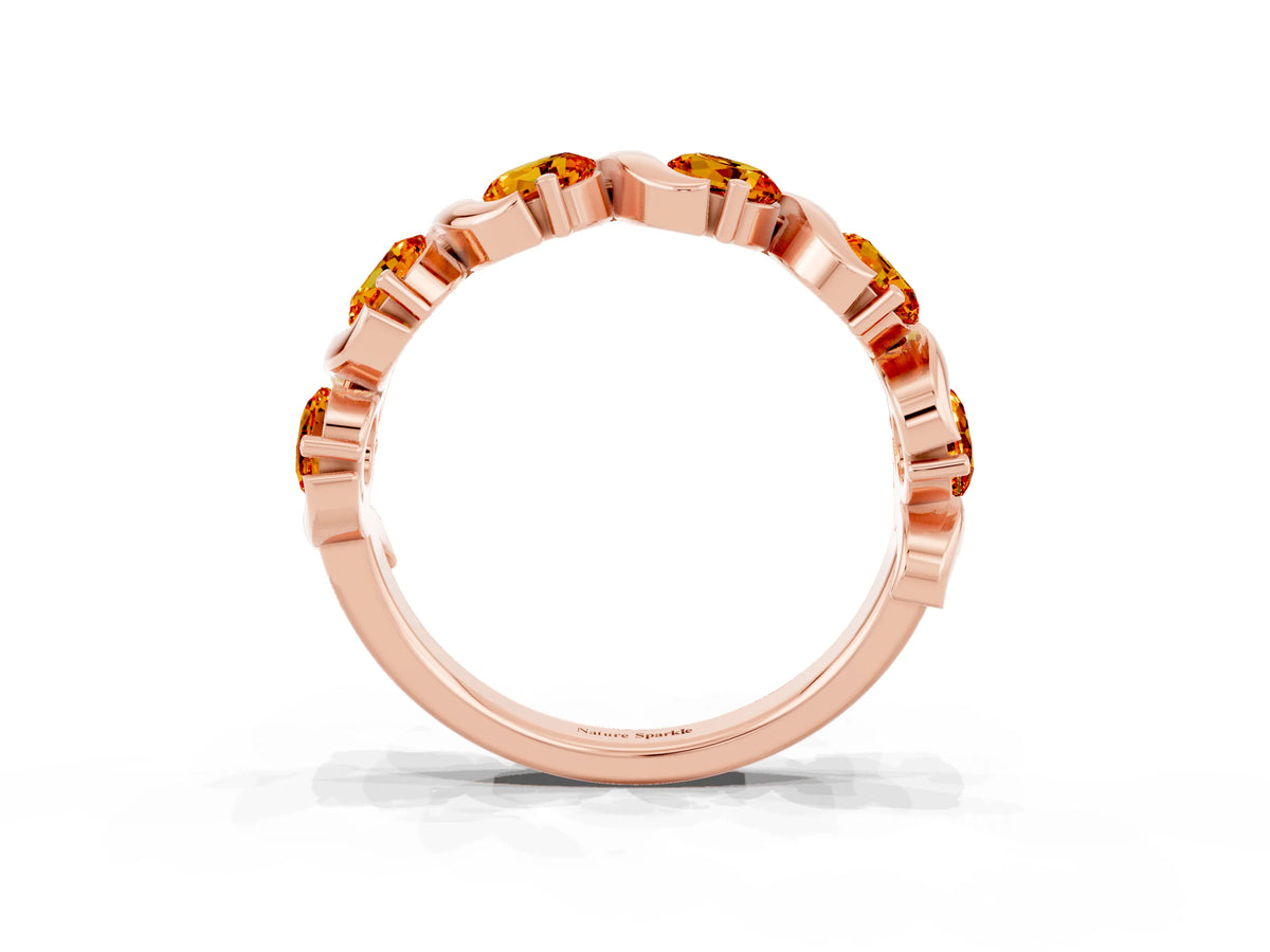 Round Citrine Half Eternity Band in Rose gold with Wave Prong Setting