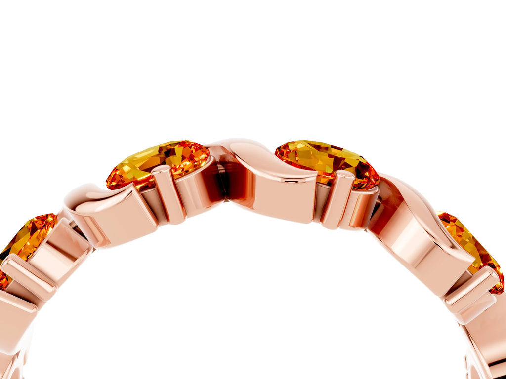 Round Citrine Half Eternity Band in Rose gold with Wave Prong Setting