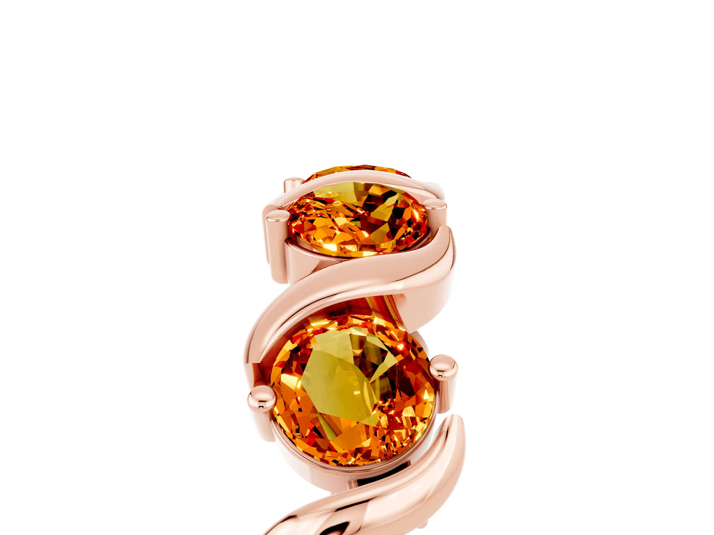 Round Citrine Half Eternity Band in Rose gold with Wave Prong Setting