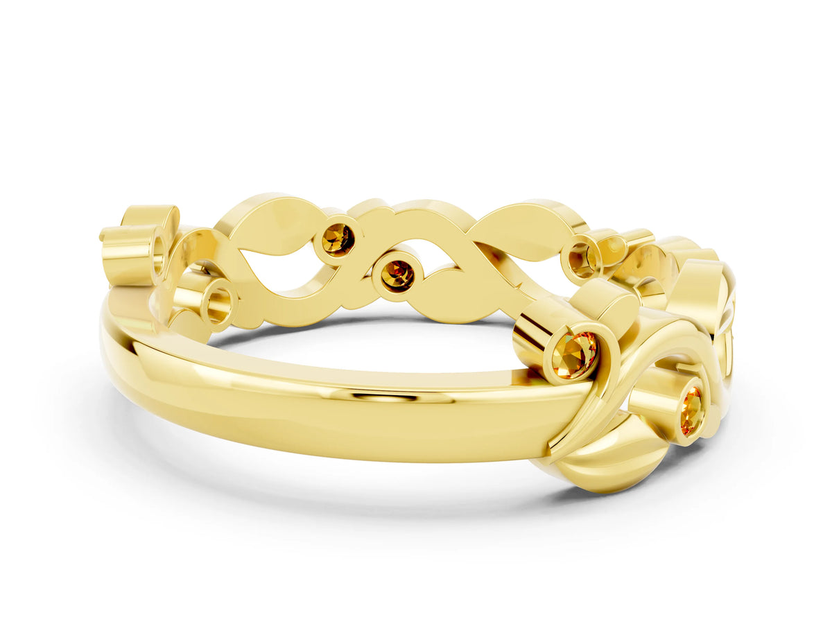 Round Citrine Leaf Motif Eternity Band in Yellow gold with Bezel Setting
