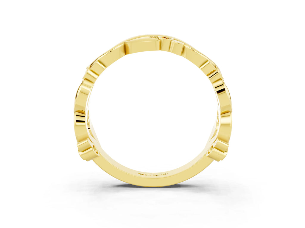 Round Citrine Leaf Motif Eternity Band in Yellow gold with Bezel Setting