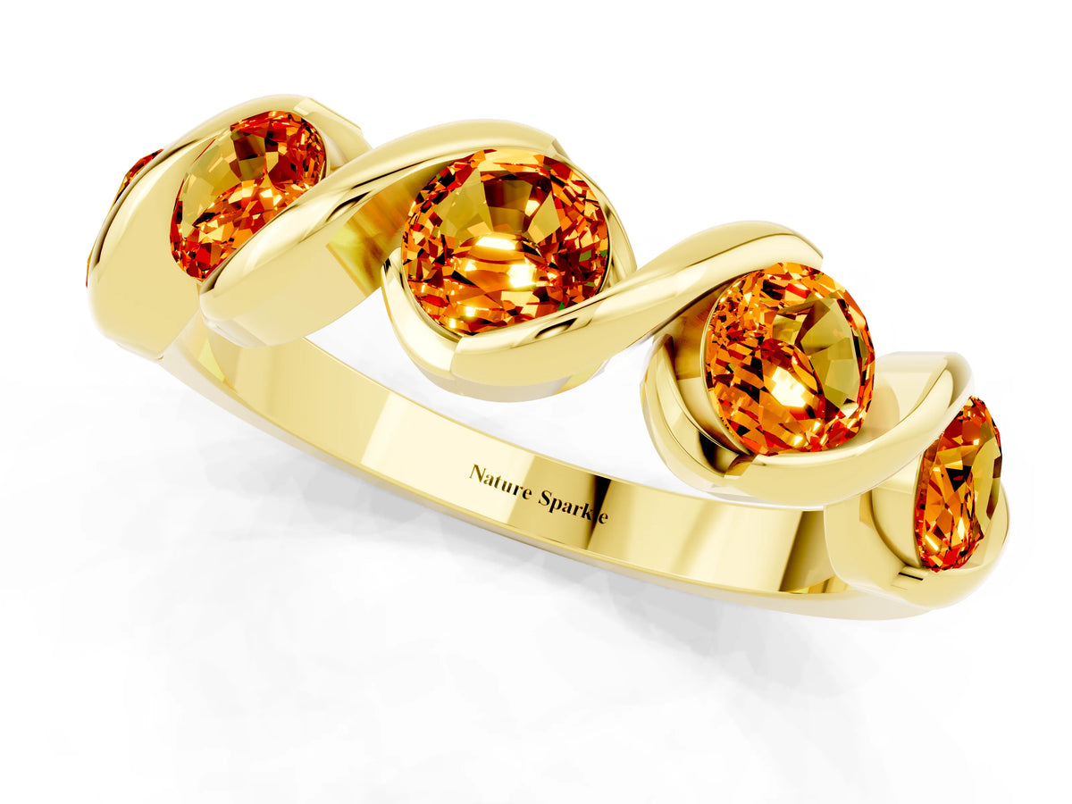 Round Citrine Wave Band in Yellow gold with Channel Setting and Shared Prongs