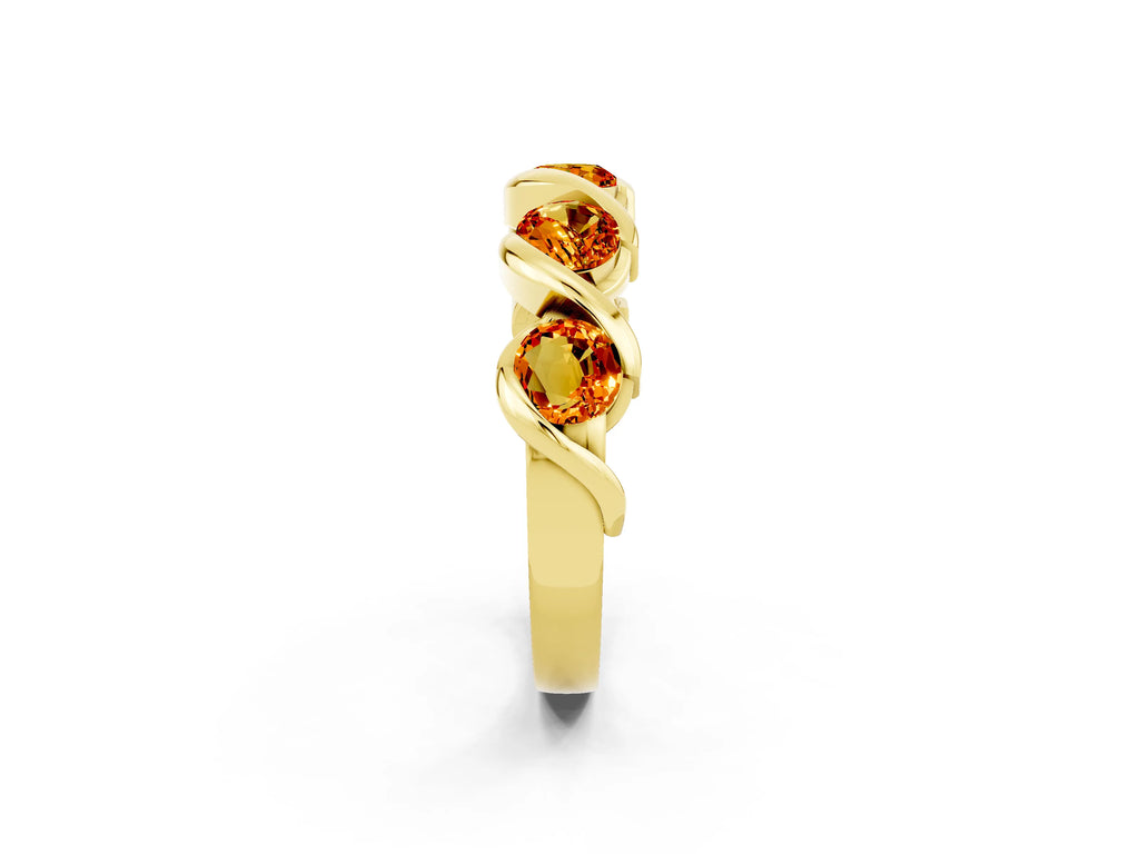 Round Citrine Wave Band in Yellow gold with Channel Setting and Shared Prongs