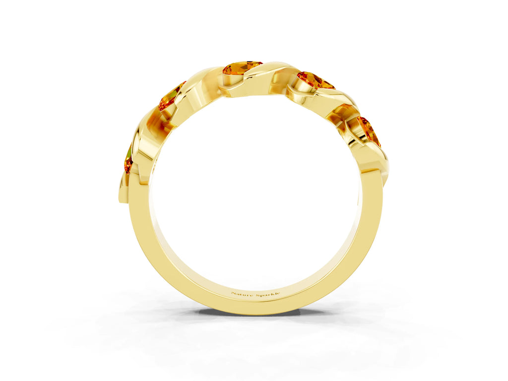 Round Citrine Wave Band in Yellow gold with Channel Setting and Shared Prongs