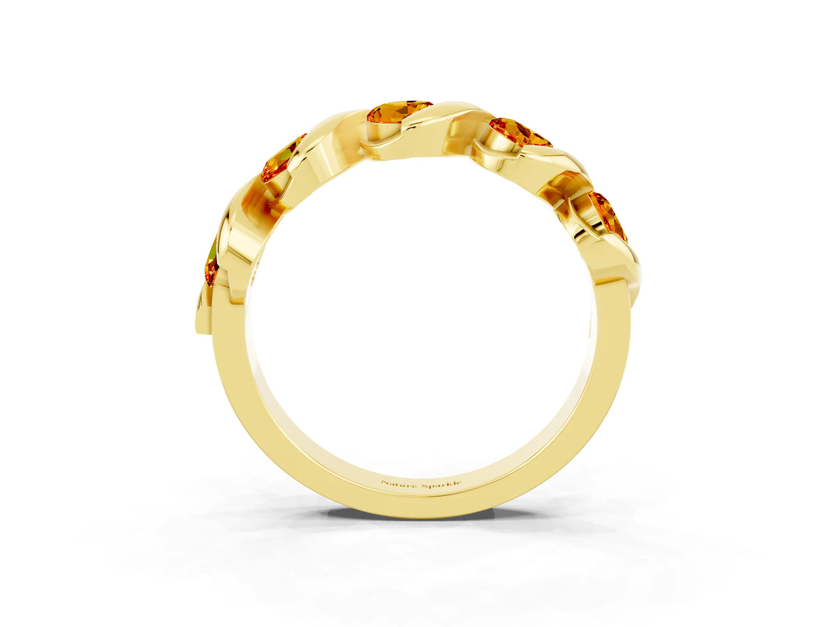Round Citrine Wave Band in Yellow gold with Channel Setting and Shared Prongs