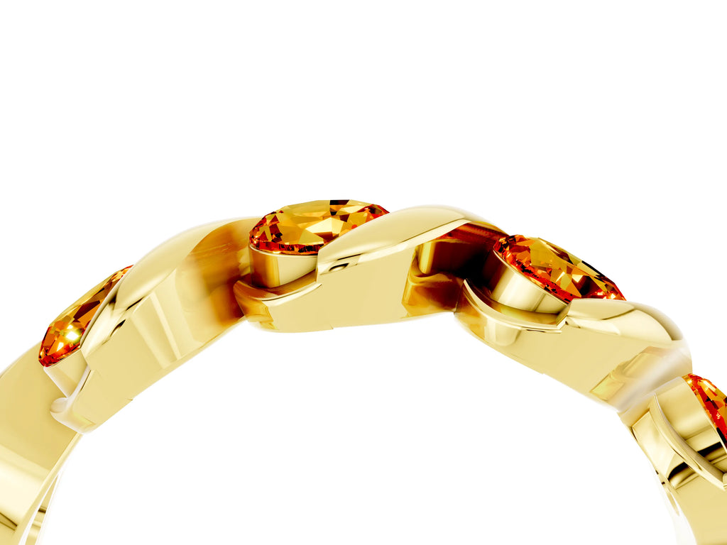 Round Citrine Wave Band in Yellow gold with Channel Setting and Shared Prongs