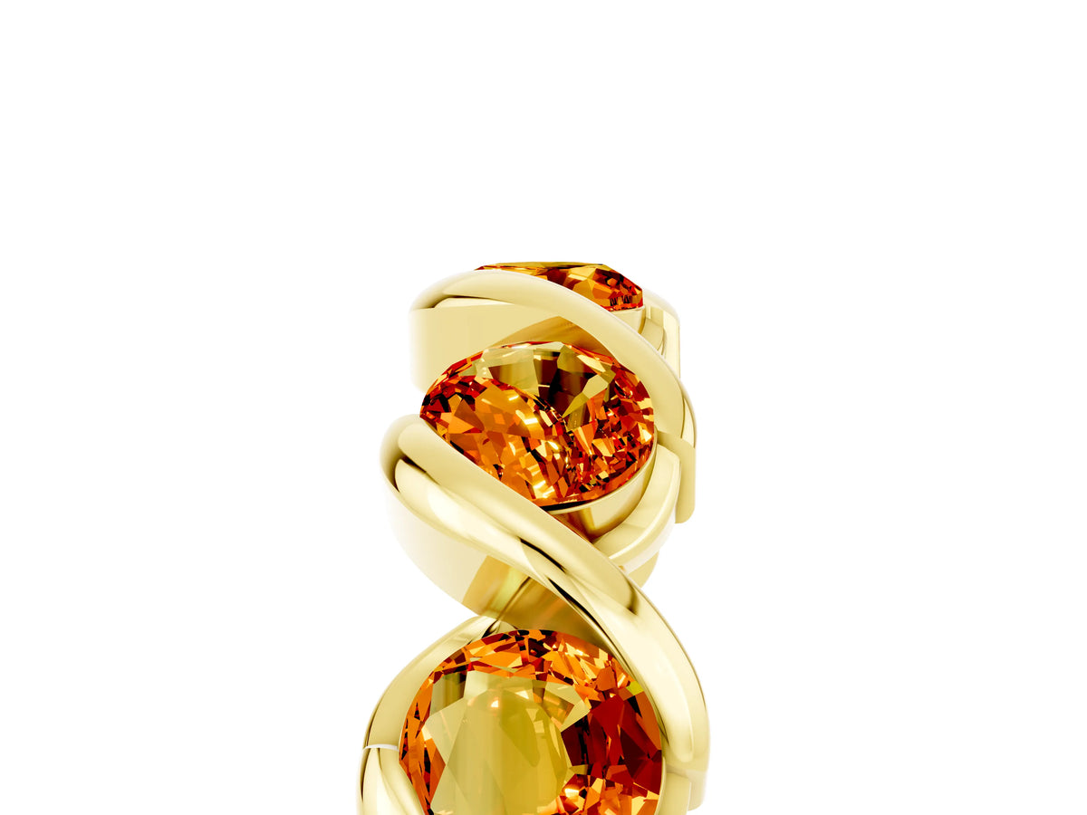 Round Citrine Wave Band in Yellow gold with Channel Setting and Shared Prongs