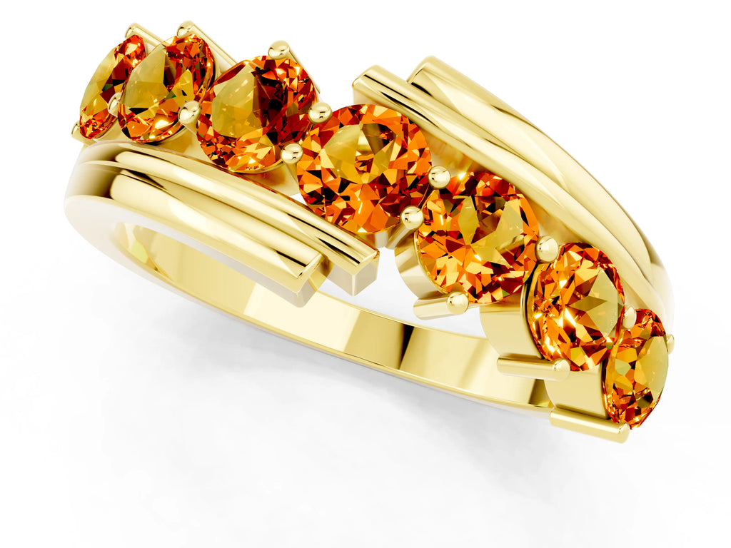 Round Citrine Wave Band in Yellow gold with Channel and Shared Prong Setting