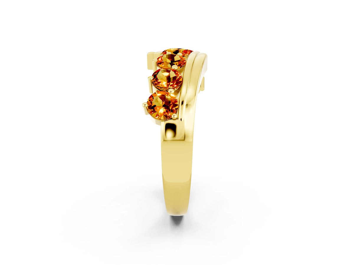 Round Citrine Wave Band in Yellow gold with Channel and Shared Prong Setting
