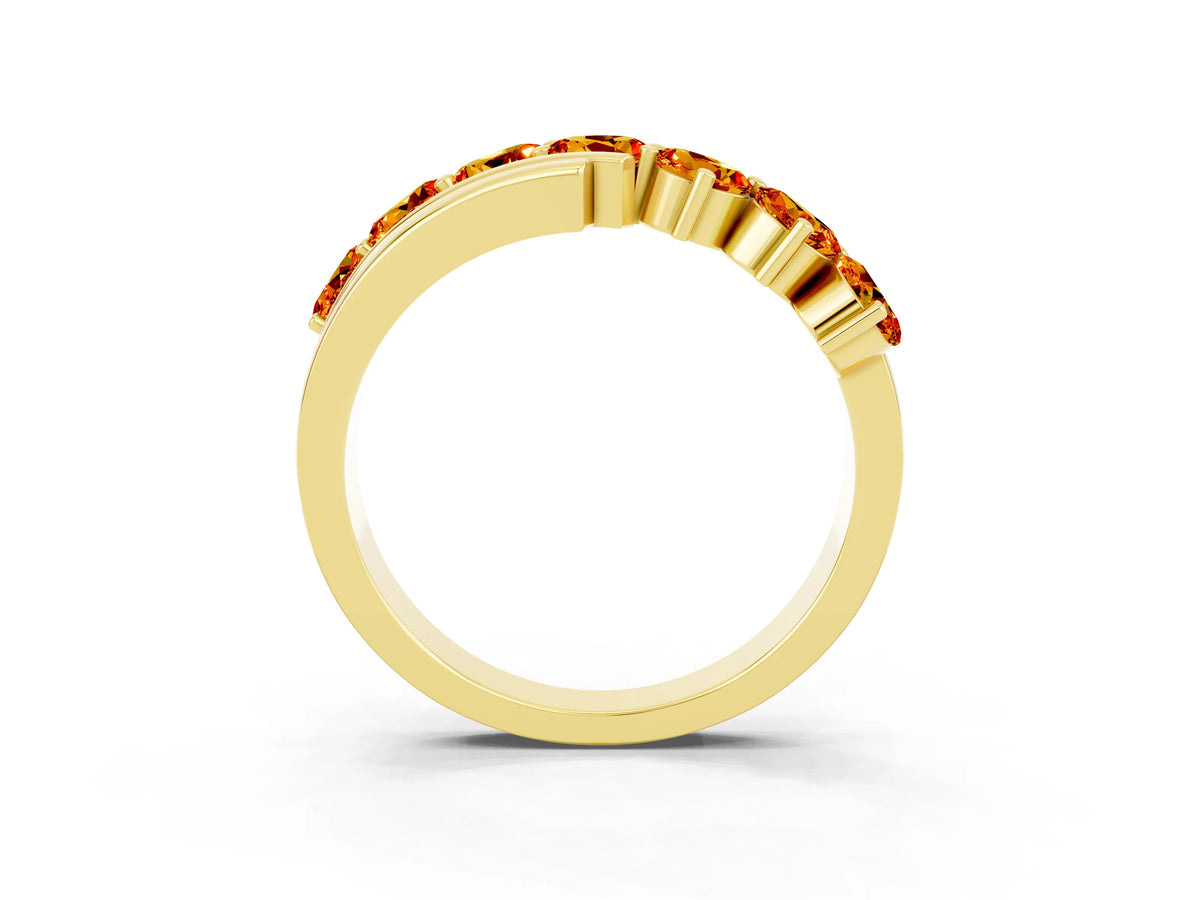 Round Citrine Wave Band in Yellow gold with Channel and Shared Prong Setting