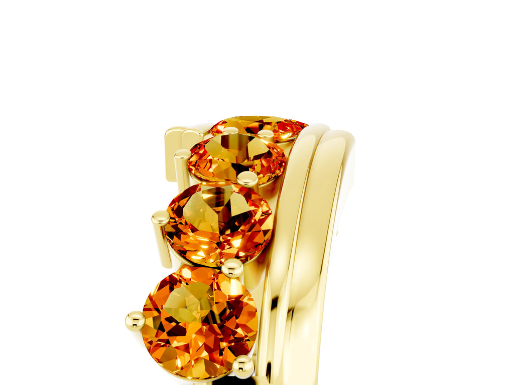 Round Citrine Wave Band in Yellow gold with Channel and Shared Prong Setting