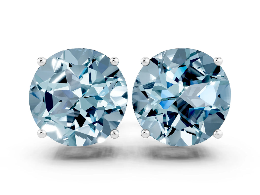 Round Cut Aquamarine Stud Earrings in Platinum with Basket Setting
