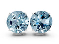 Round Cut Aquamarine Stud Earrings in Platinum with Basket Setting
