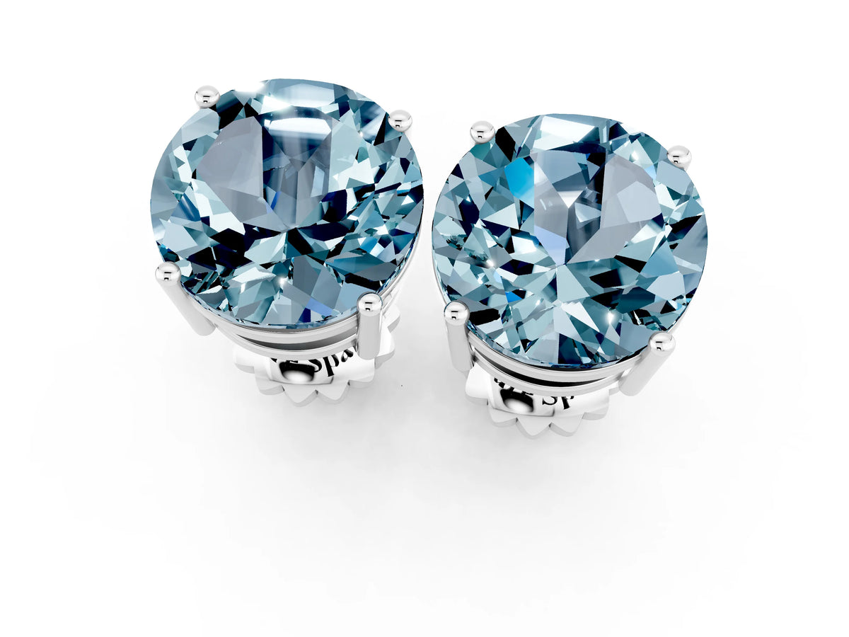 Round Cut Aquamarine Stud Earrings in Platinum with Basket Setting