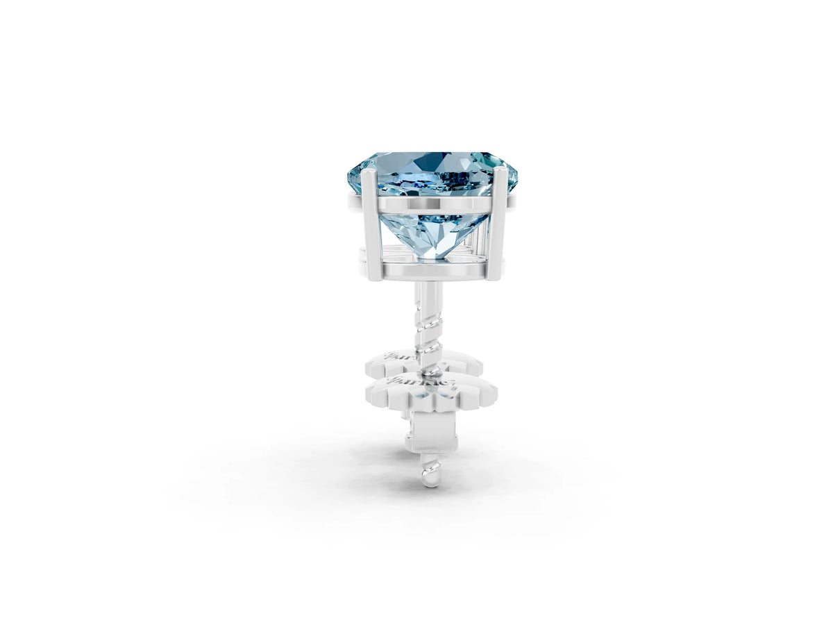 Round Cut Aquamarine Stud Earrings in Platinum with Basket Setting