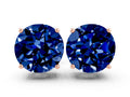 Round Cut Blue Sapphire Stud Earrings in Rose gold with Basket Setting