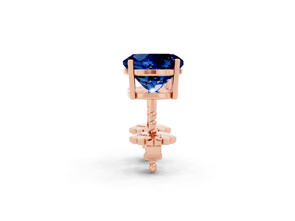Round Cut Blue Sapphire Stud Earrings in Rose gold with Basket Setting