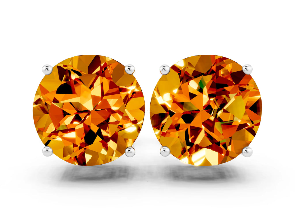 Round Cut Citrine Stud Earrings in Platinum with Basket Setting