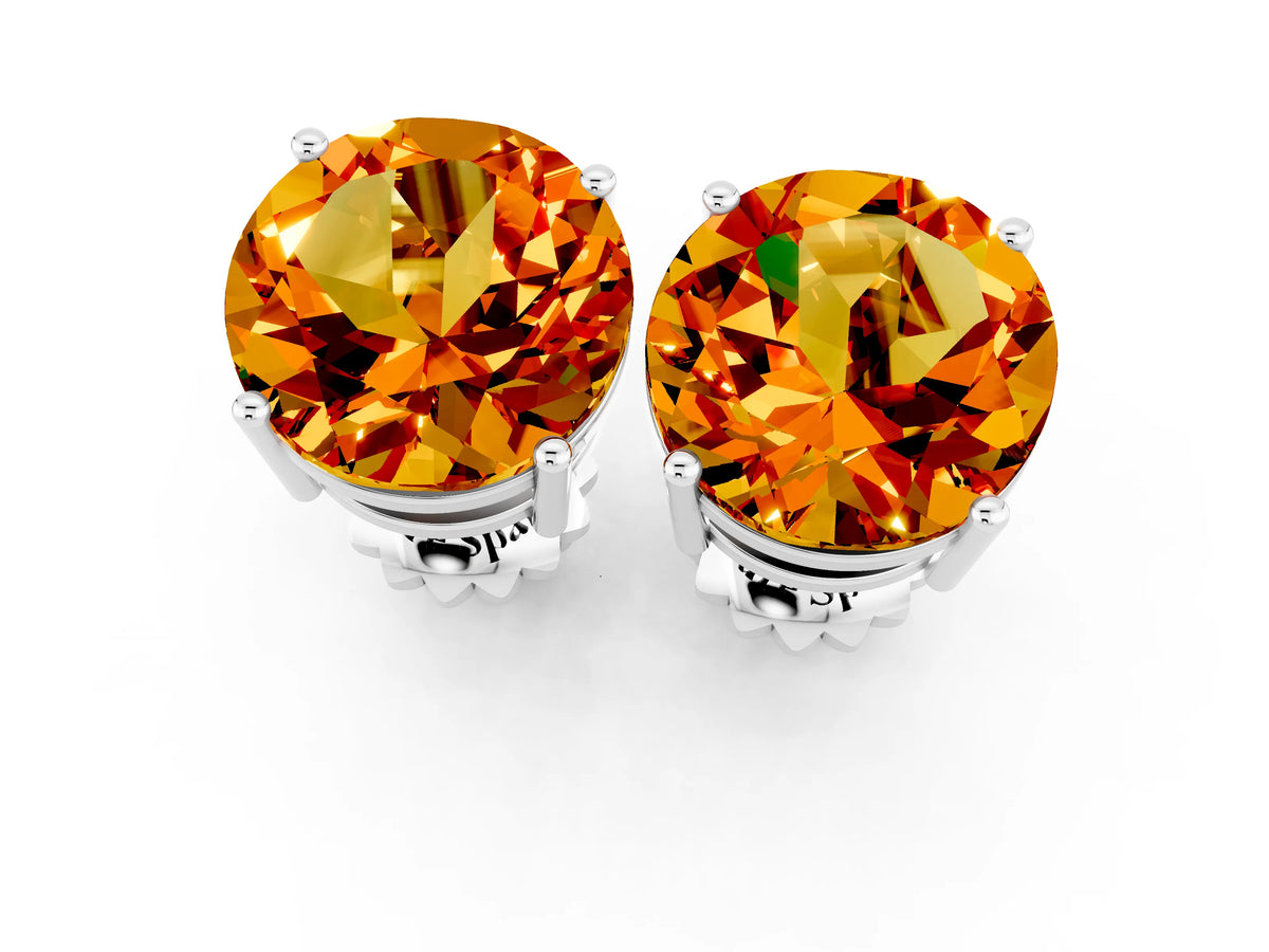 Round Cut Citrine Stud Earrings in Platinum with Basket Setting