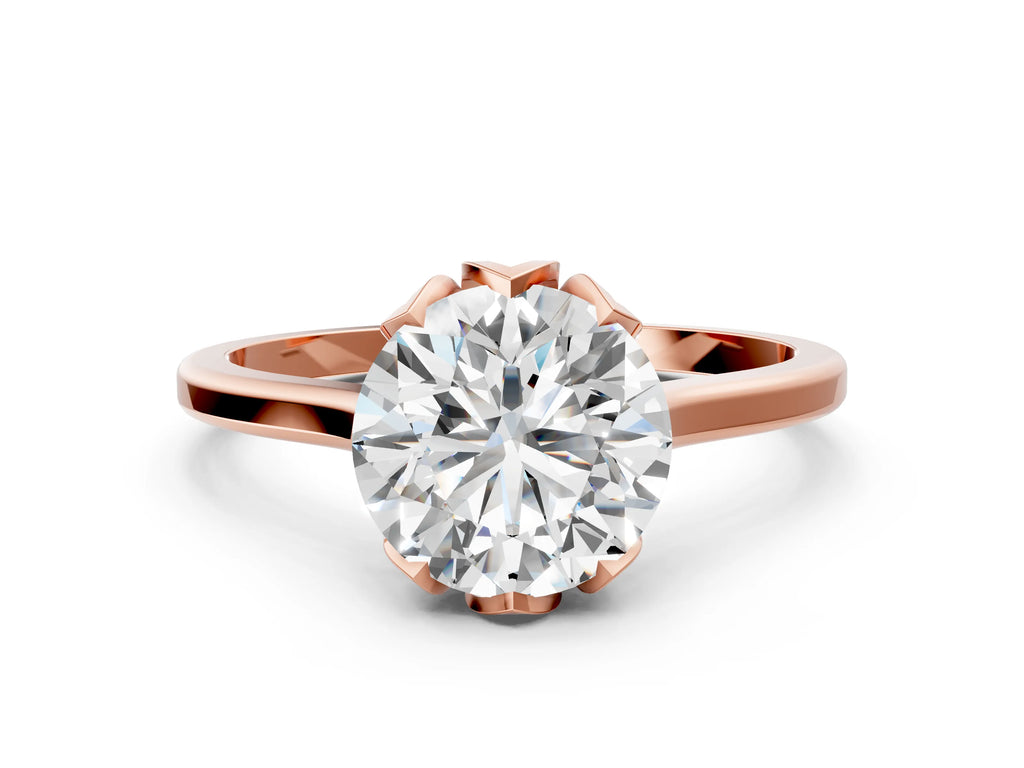Round Cut Diamond Solitaire Ring in Rose gold with Flower Prong Setting