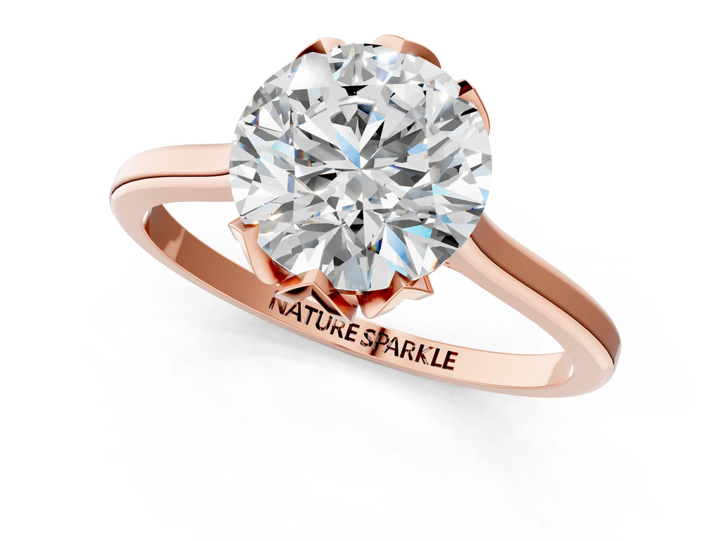 Round Cut Diamond Solitaire Ring in Rose gold with Flower Prong Setting