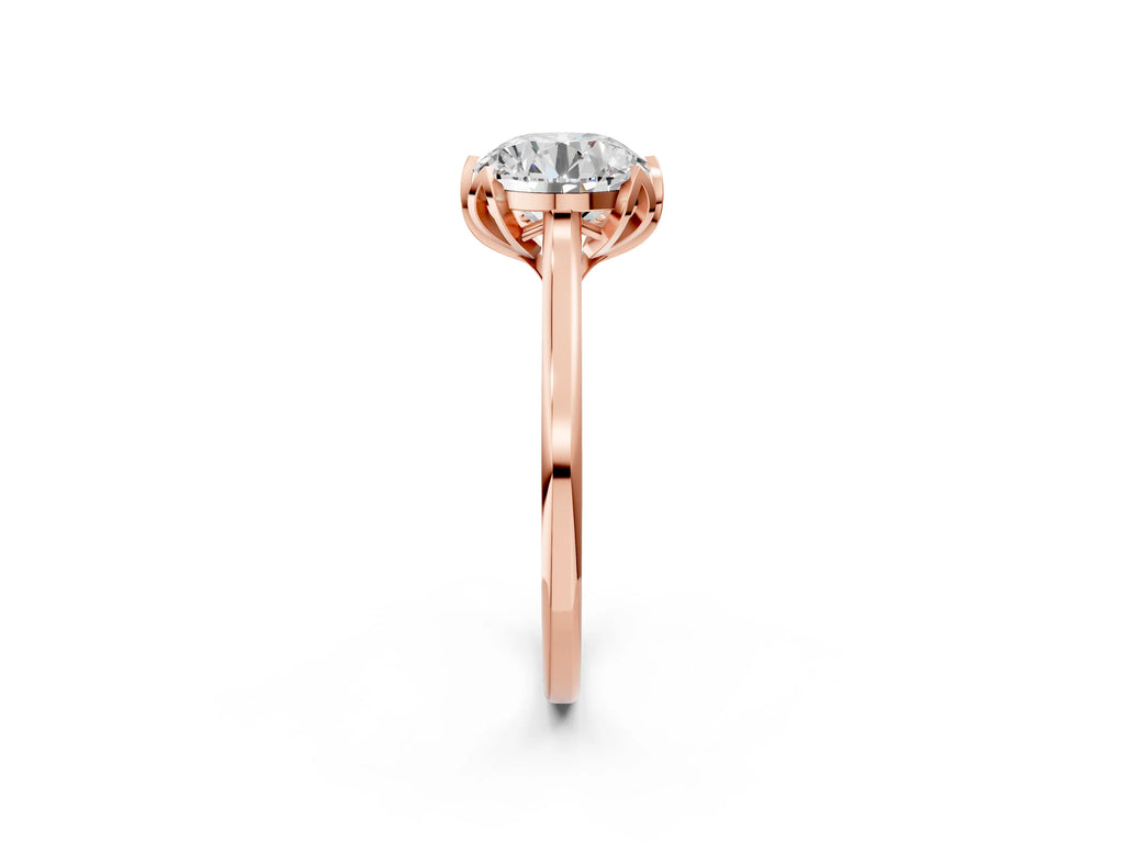 Round Cut Diamond Solitaire Ring in Rose gold with Flower Prong Setting