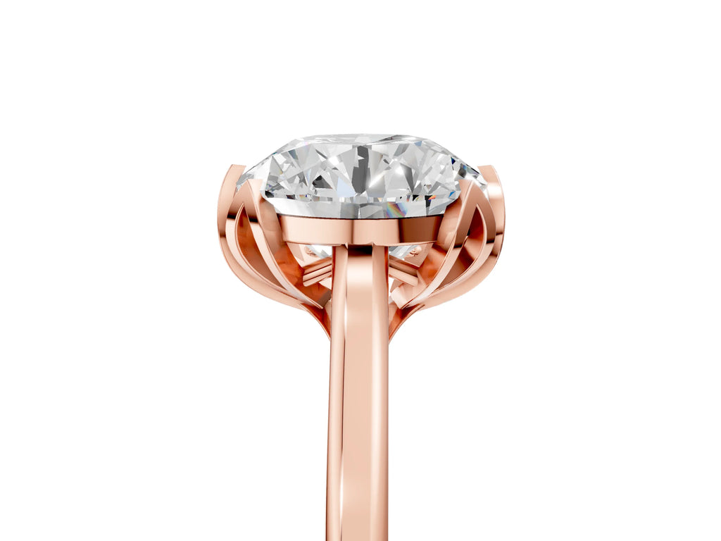 Round Cut Diamond Solitaire Ring in Rose gold with Flower Prong Setting