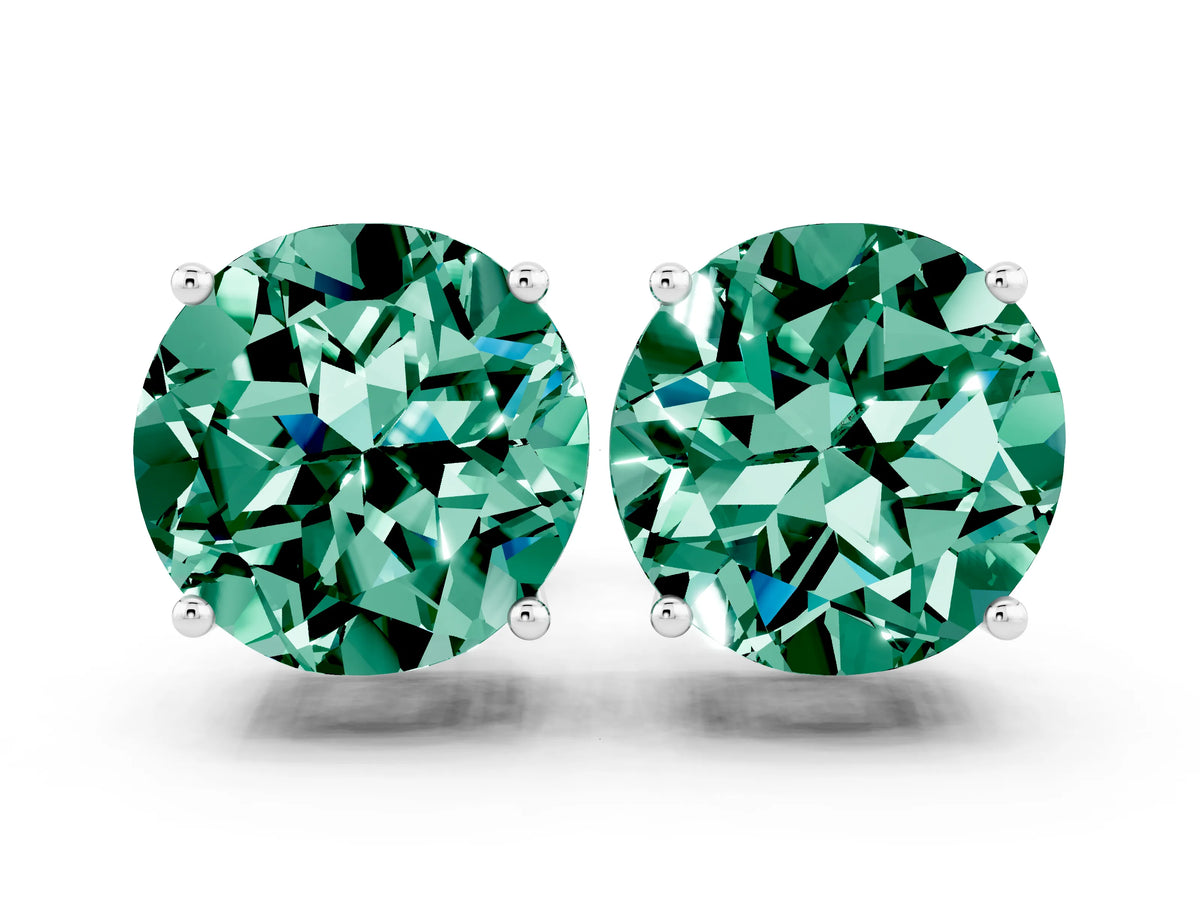 Round Cut Green Sapphire Stud Earrings in Silver with Basket Setting