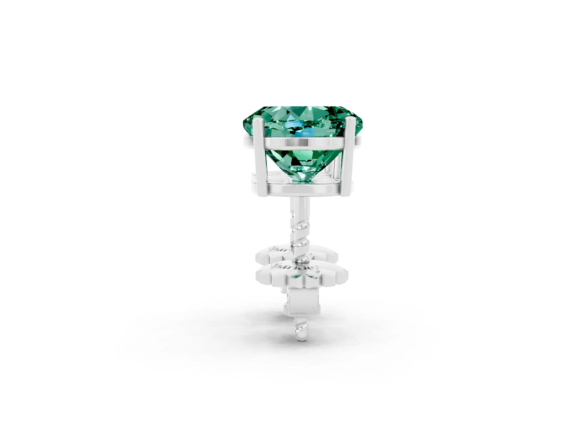 Round Cut Green Sapphire Stud Earrings in Silver with Basket Setting