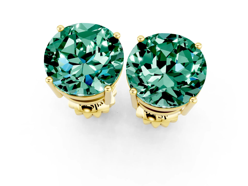 Round Cut Green Sapphire Stud Earrings in Yellow gold with Basket Setting