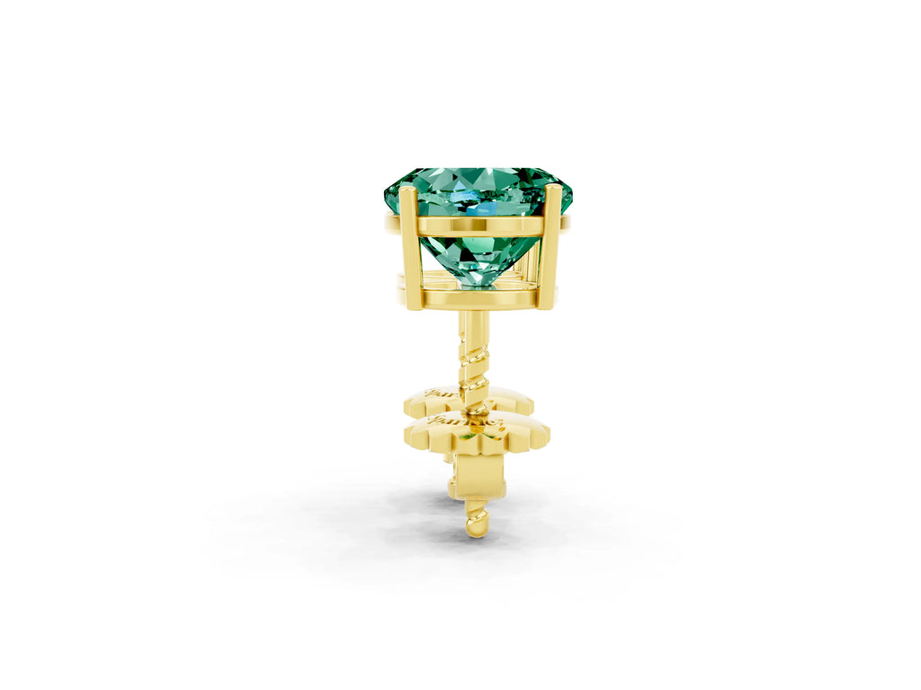 Round Cut Green Sapphire Stud Earrings in Yellow gold with Basket Setting