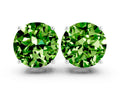 Round Cut Peridot Stud Earrings in Silver with Basket Setting
