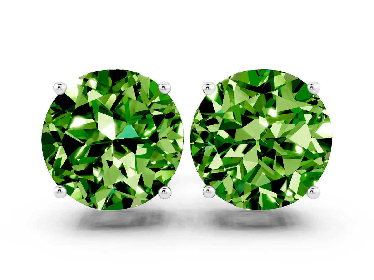 Round Cut Peridot Stud Earrings in Silver with Basket Setting