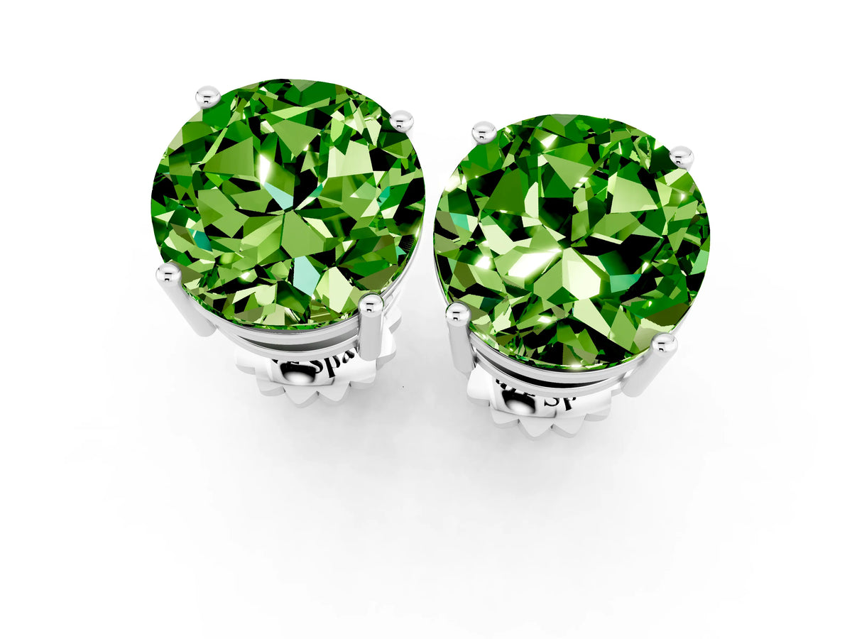 Round Cut Peridot Stud Earrings in Silver with Basket Setting