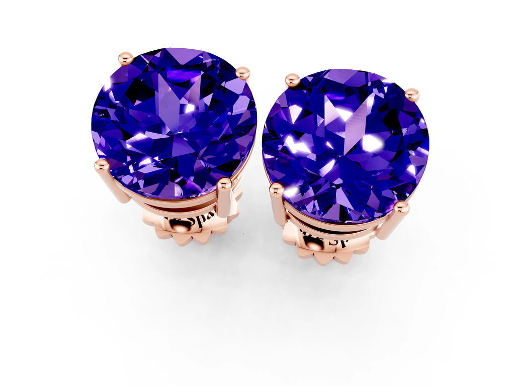 Round Cut Tanzanite Stud Earrings in Rose gold with Basket Setting