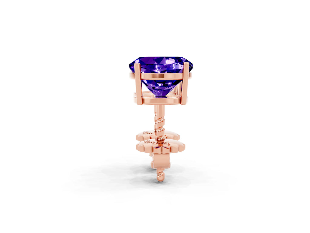 Round Cut Tanzanite Stud Earrings in Rose gold with Basket Setting