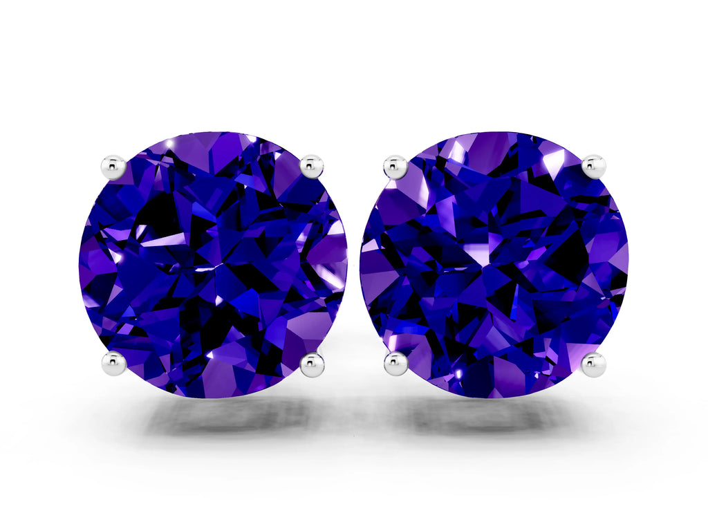 Round Cut Tanzanite Stud Earrings in White gold with Basket Setting