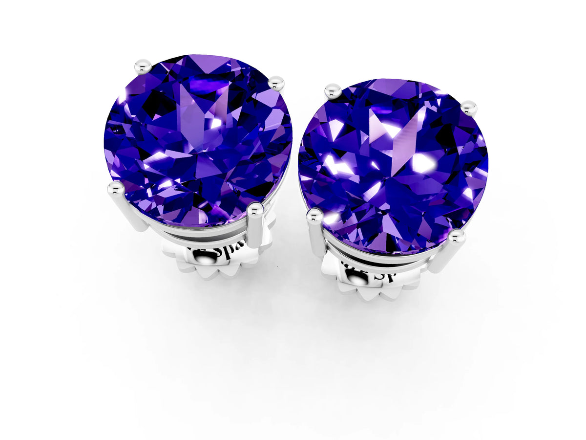 Round Cut Tanzanite Stud Earrings in White gold with Basket Setting