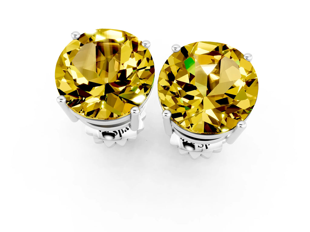 Round Cut Yellow Sapphire Stud Earrings in Platinum with Basket Setting