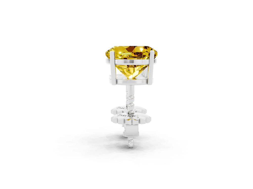 Round Cut Yellow Sapphire Stud Earrings in Platinum with Basket Setting